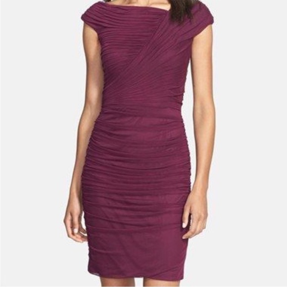 Tadashi Shoji Burgandy Sheath Ruched Midi Dress - Picture 1 of 10